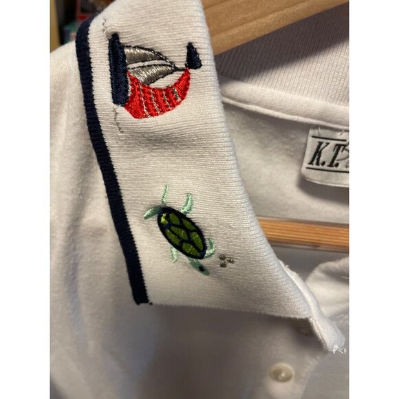 K.T. Sport Kenneth Too! White Sleeveless Nautical Embroidered Collared Polo SZ M - Picture 3 of 7